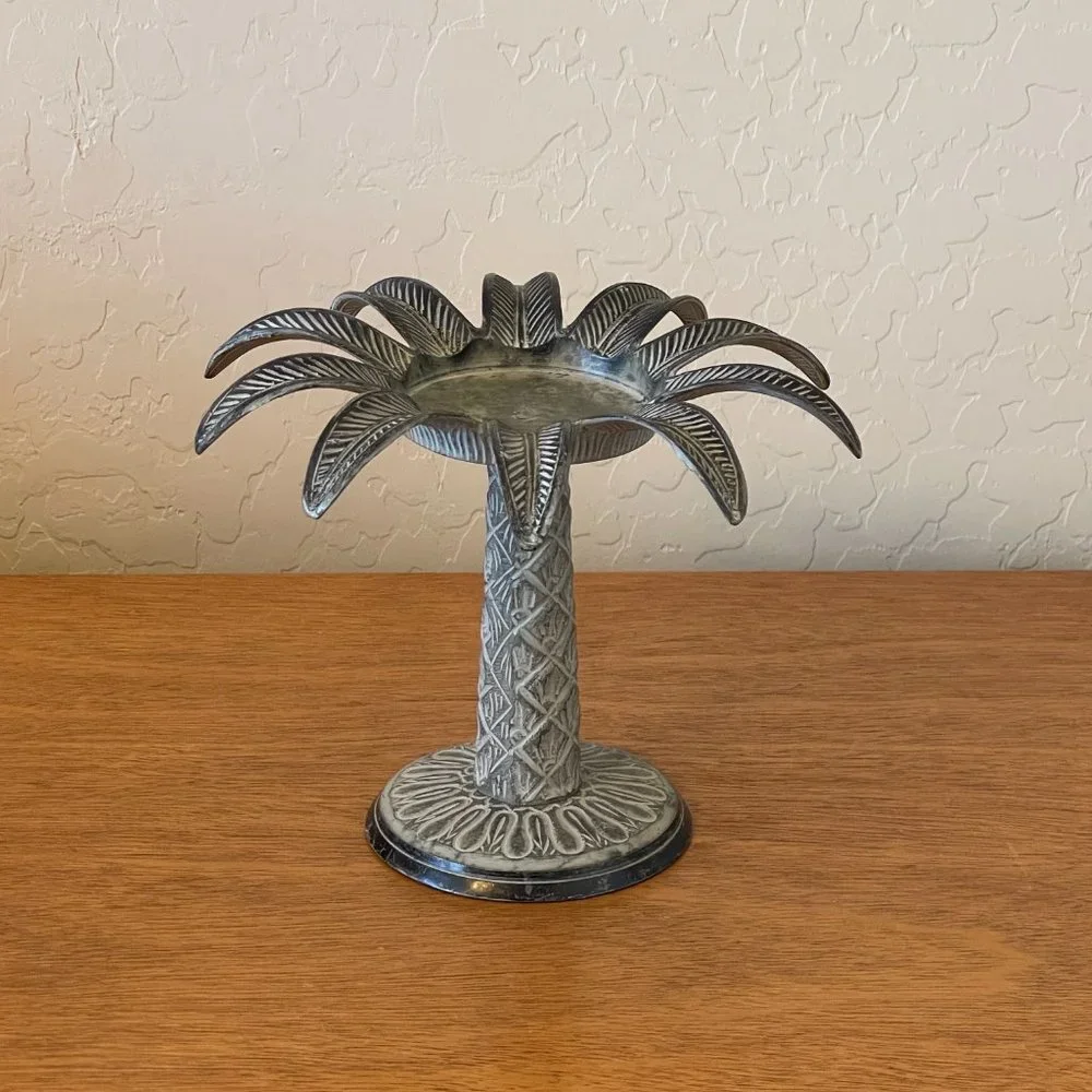 Candle Holder Metal Palm Tree Leaf Pillar Stand